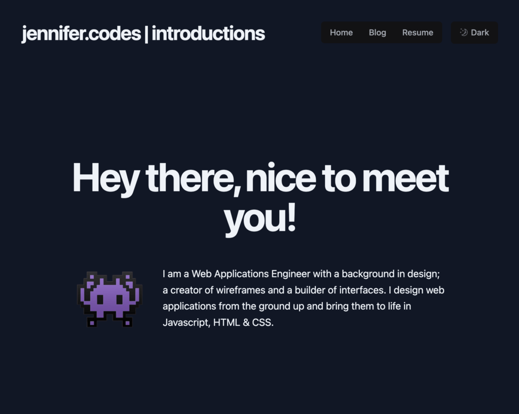 Screen capture of this site with a dark slate color theme.